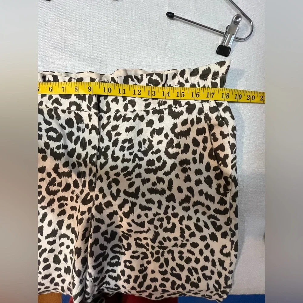 J Crew Womens Leopard Print Crop Ankle Pants Linen Bland Ruffed Waist Size 14